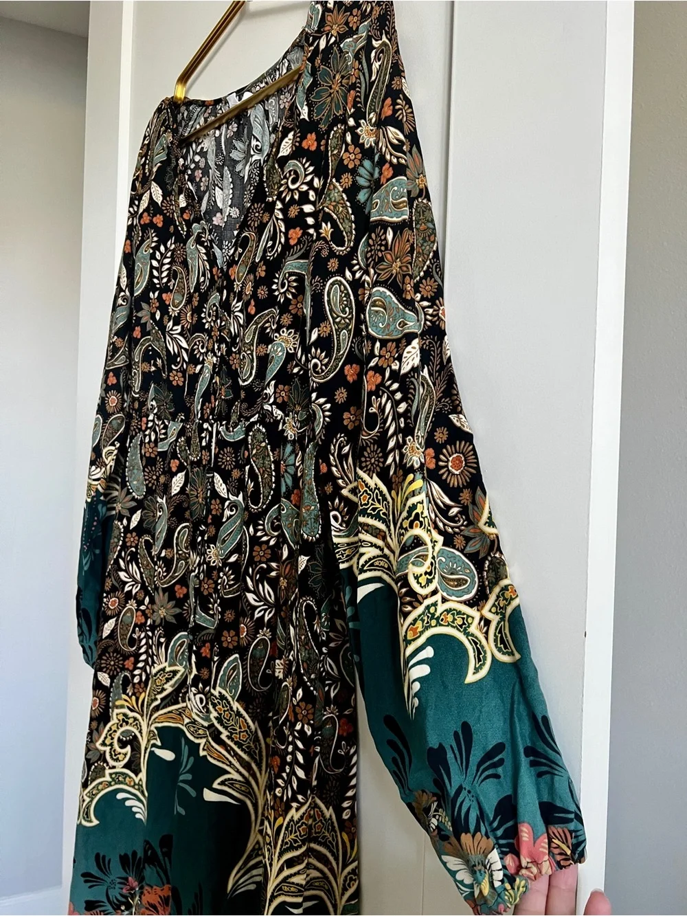 O’Neill Weslynn Boho Paisley Floral Maxi Dress Size Medium Teal Resort Dress - Picture 12 of 16